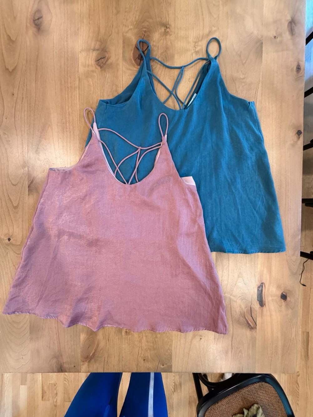 She + Sky Strappy Back Tank Top Size M Pink and Teal Sleeveless, set of 2
